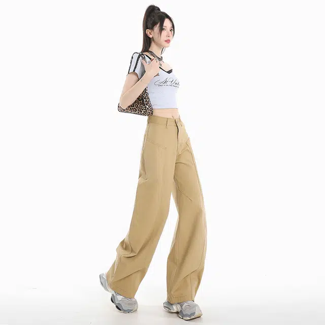 玫丝朵 美式复古高腰宽松弯刀直筒百搭阔腿牛仔裤 女款