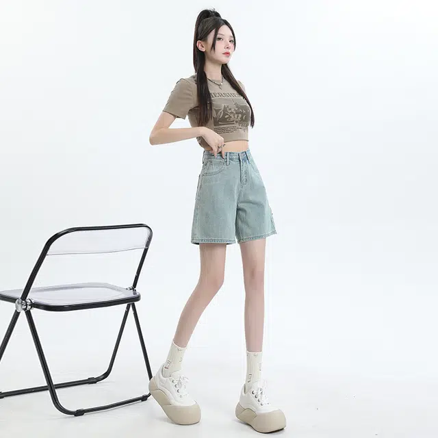 玫丝朵 休闲通勤纯色百搭简约牛仔短裤 女款