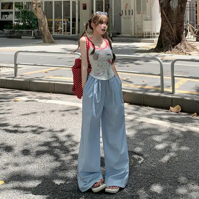 玫丝朵 阔腿宽松简约舒适纯色高腰休闲裤 女款