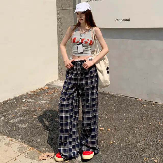 玫丝朵 美式慵懒风高腰蕾丝直筒显瘦阔腿休闲裤 女款