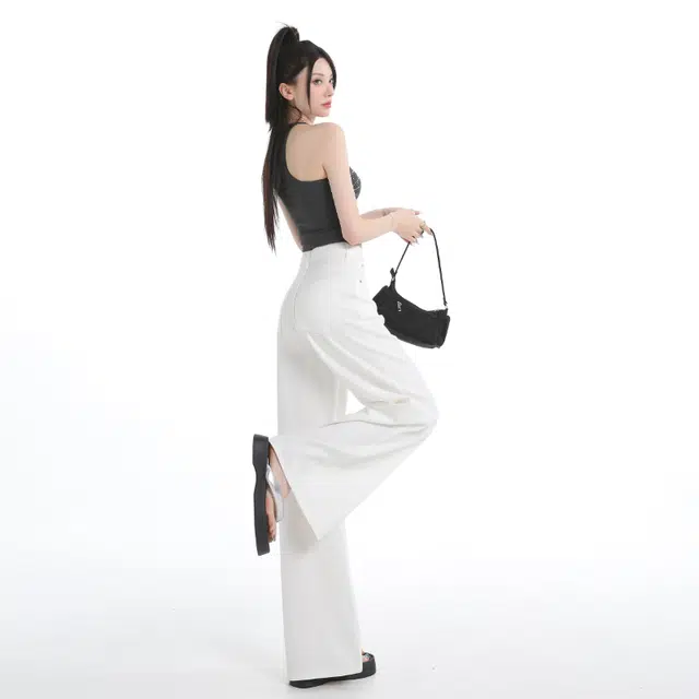 玫丝朵 阔腿休闲宽松高腰复古牛仔裤 女款