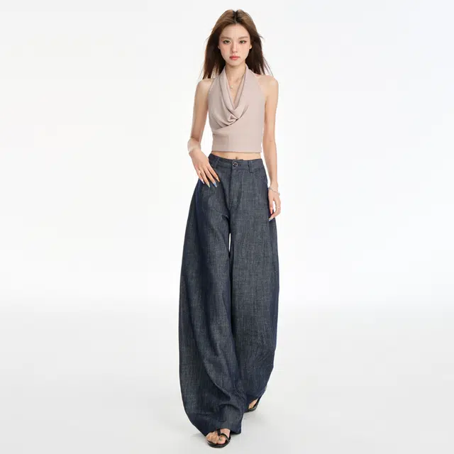 玫丝朵 美式复古弯刀宽松休闲百搭长裤直筒裤拖地裤牛仔裤 女款
