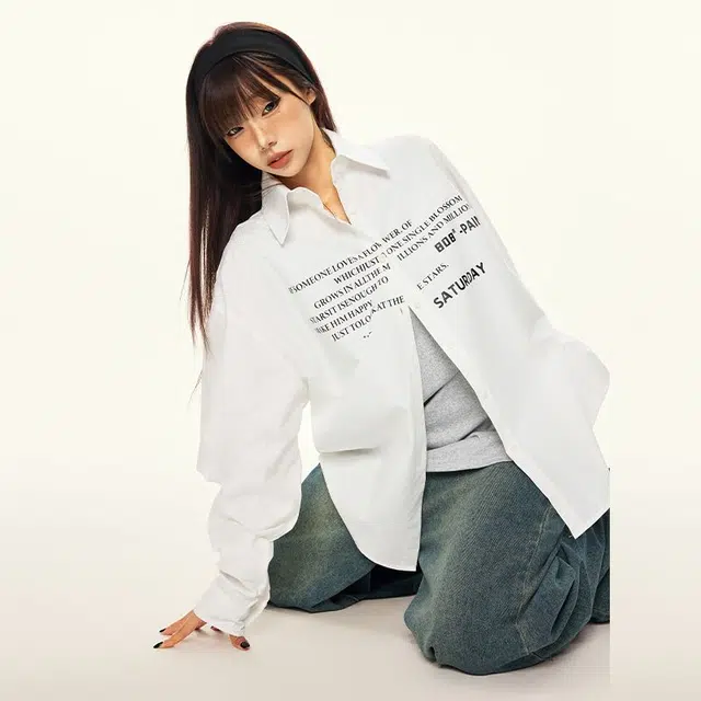 玫丝朵 字母印花设计学院风休闲长袖衬衫 女款 白色