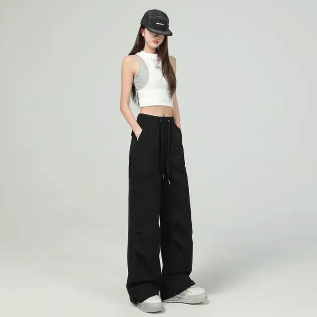 玫丝朵 美式抽绳工装宽松高腰显瘦阔腿休闲裤 女款