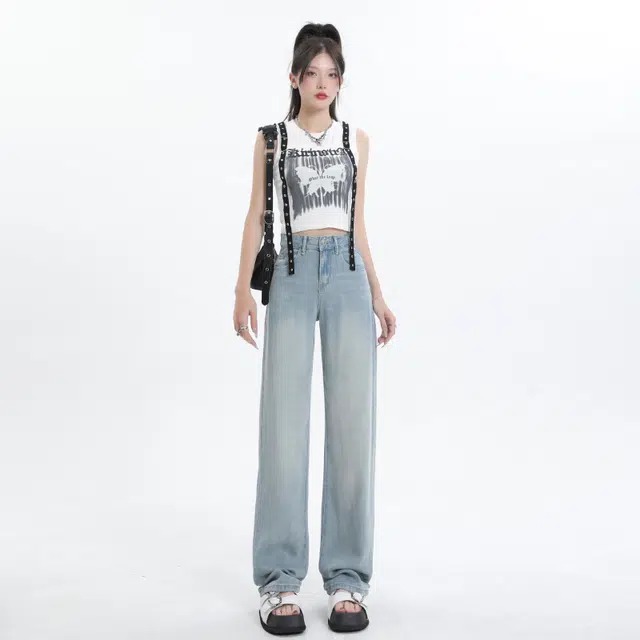 玫丝朵 经典简约时尚个性百搭宽松休闲牛仔裤 女款