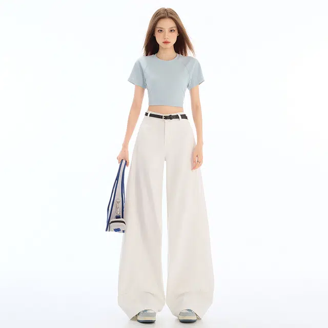 玫丝朵 时尚舒适宽松阔腿弯刀拖地牛仔裤 女款