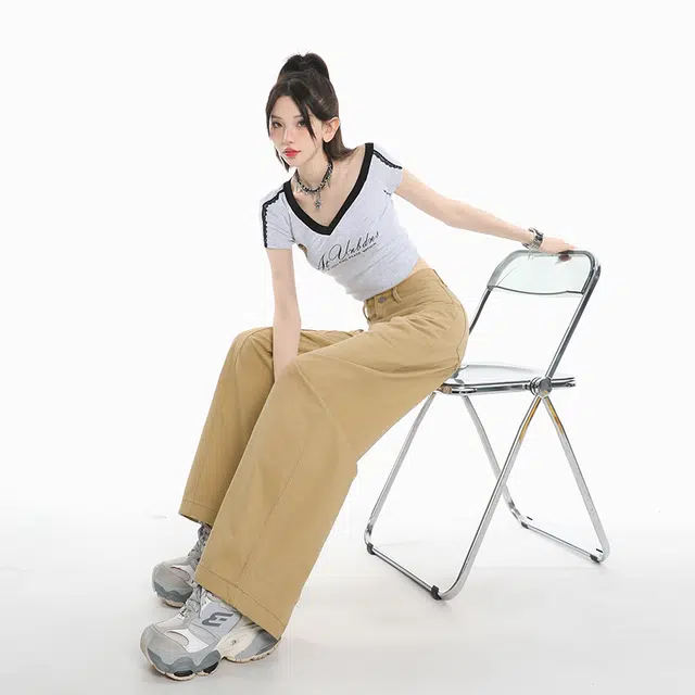 玫丝朵 美式复古高腰宽松弯刀直筒百搭阔腿牛仔裤 女款