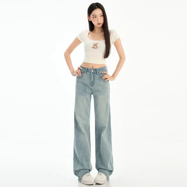 玫丝朵 时尚简约百搭休闲直筒牛仔裤 女款