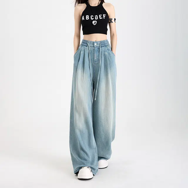 玫丝朵 百搭宽松阔腿牛仔裤 女款