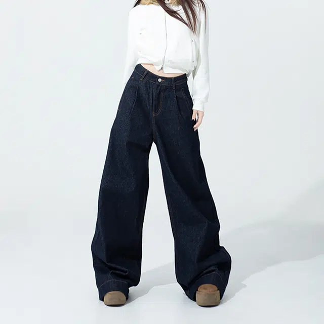 玫丝朵 美式时尚潮流百搭宽松直筒阔腿拖地牛仔裤 女款