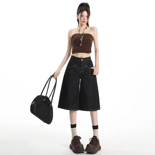 玫丝朵 百搭气质舒适优雅阔腿牛仔裤 女款
