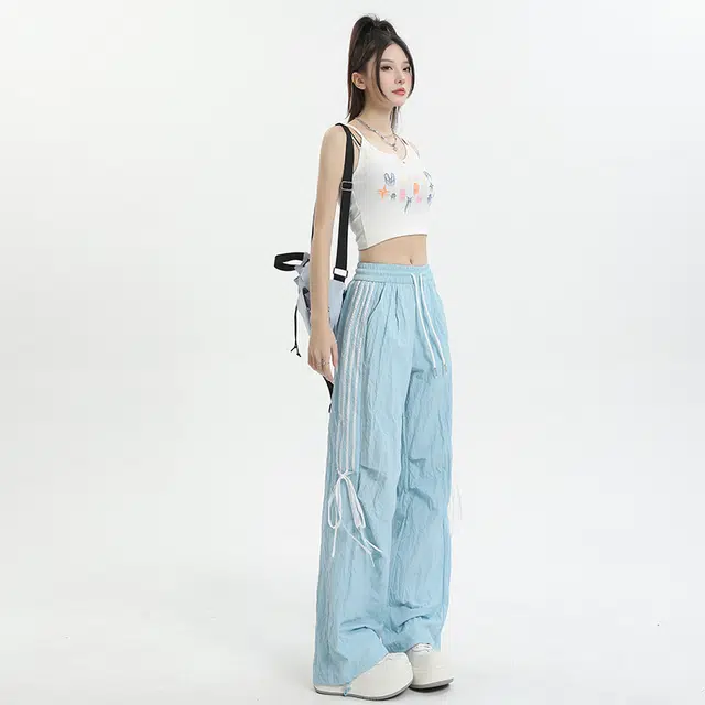 玫丝朵 美式阔腿蝴蝶结抽绳休闲裤 女款