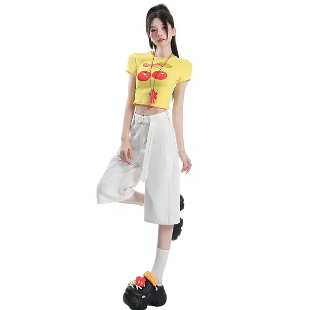 玫丝朵 高腰阔腿宽松显瘦百搭牛仔短裤 女款