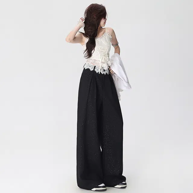 玫丝朵 美式复古蕾丝高级感百搭宽松直筒垂感休闲裤 女款