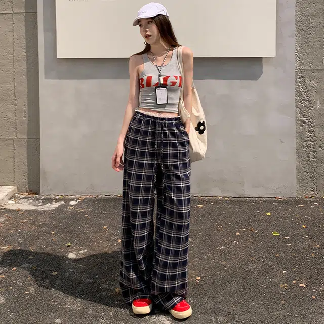 玫丝朵 美式慵懒风高腰蕾丝直筒显瘦阔腿休闲裤 女款