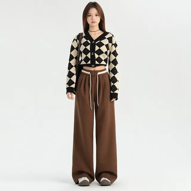玫丝朵 百搭高腰宽松阔腿裤简约舒适时尚休闲裤 女款