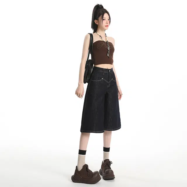 玫丝朵 百搭气质舒适优雅阔腿牛仔裤 女款