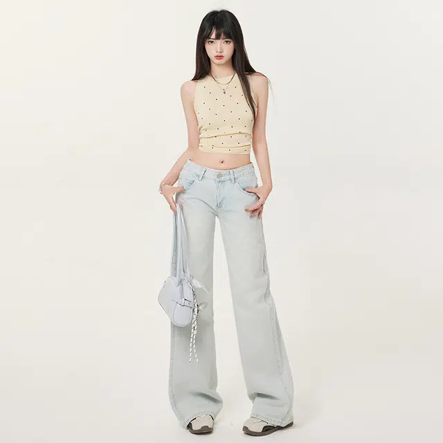 玫丝朵 美式复古低腰浅蓝色宽松百搭显瘦直筒牛仔裤 女款