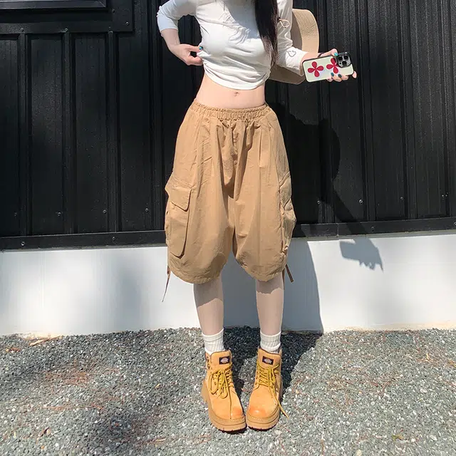 玫丝朵 美式复古松弛感设计休闲百搭宽松多口袋工装短裤 女款