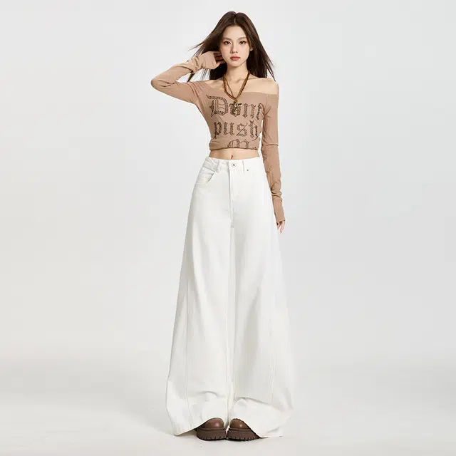 玫丝朵 韩系新潮慵懒风通勤百搭简约立体裁剪侧口袋时髦高腰宽松阔腿牛仔裤 女款