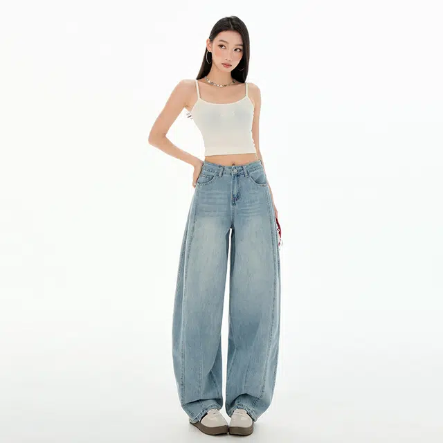 玫丝朵 美式复古高街风宽松舒适时尚设计感 牛仔裤 女款