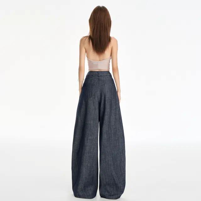 玫丝朵 美式复古弯刀宽松休闲百搭长裤直筒裤拖地裤牛仔裤 女款