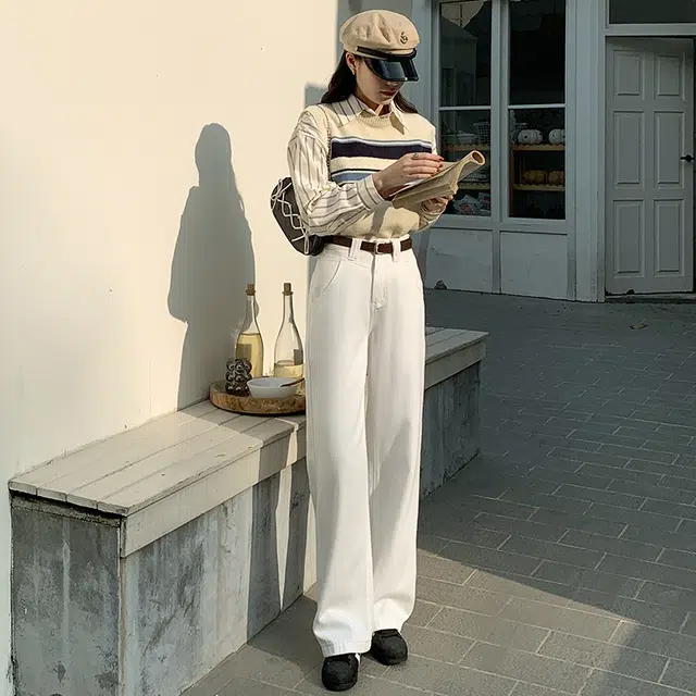 玫丝朵 美式复古学院风高腰宽松直筒阔腿牛仔裤 女款
