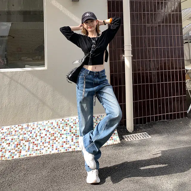 玫丝朵 百搭时尚休闲简约清新牛仔裤 女款