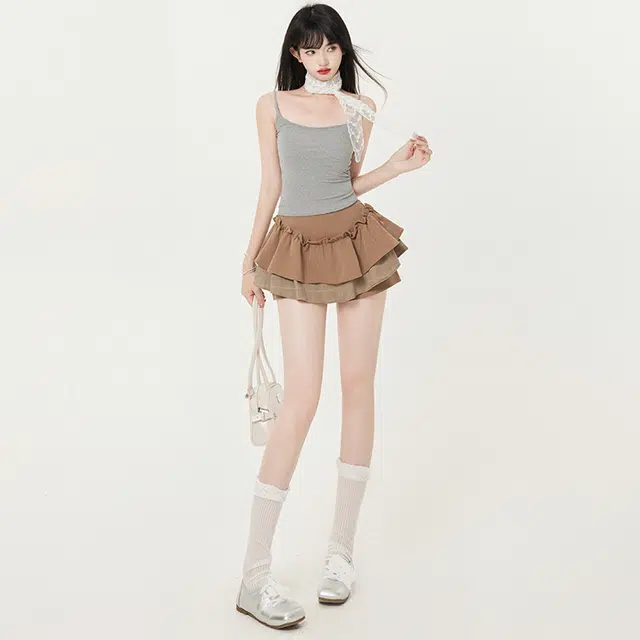 玫丝朵 双层荷叶防走光半身休闲短裙 女款