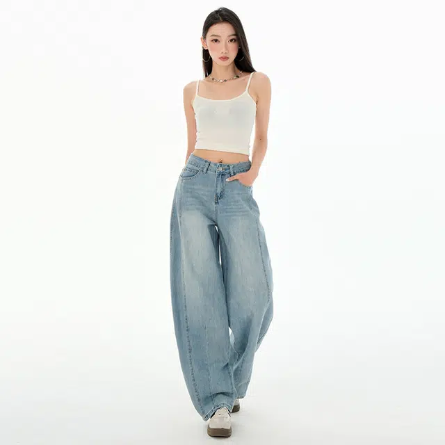 玫丝朵 美式复古高街风宽松舒适时尚设计感 牛仔裤 女款