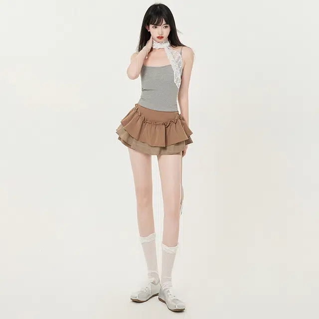 玫丝朵 双层荷叶防走光半身休闲短裙 女款