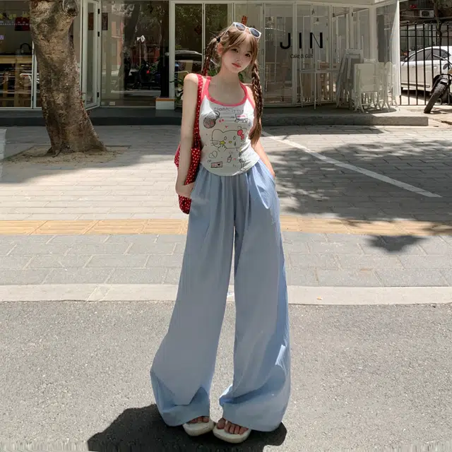 玫丝朵 阔腿宽松简约舒适纯色高腰休闲裤 女款