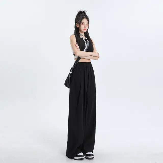 玫丝朵 韩风复古慵懒风遛弯裤褶皱肌理垂感简约百搭山本休闲裤 女款