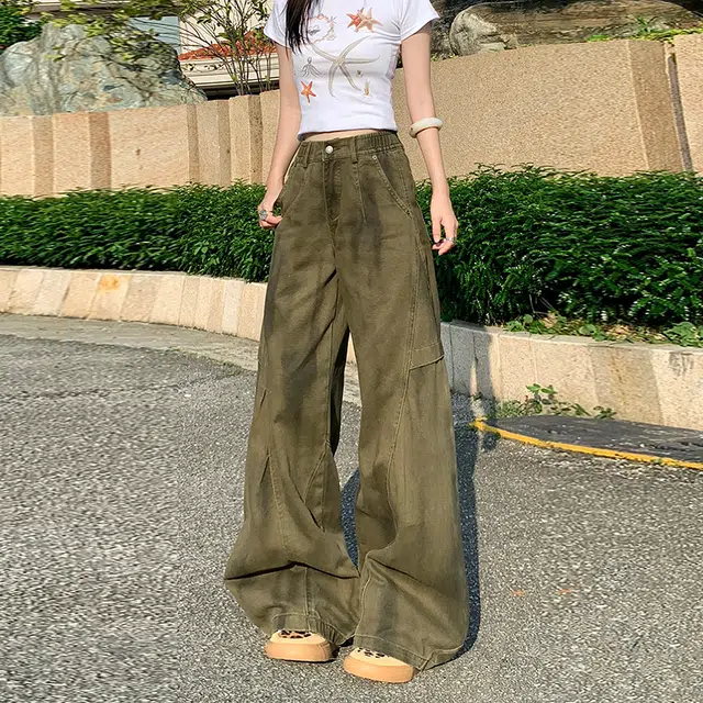 玫丝朵 美式复古宽松弯刀裤高腰阔腿牛仔裤 女款