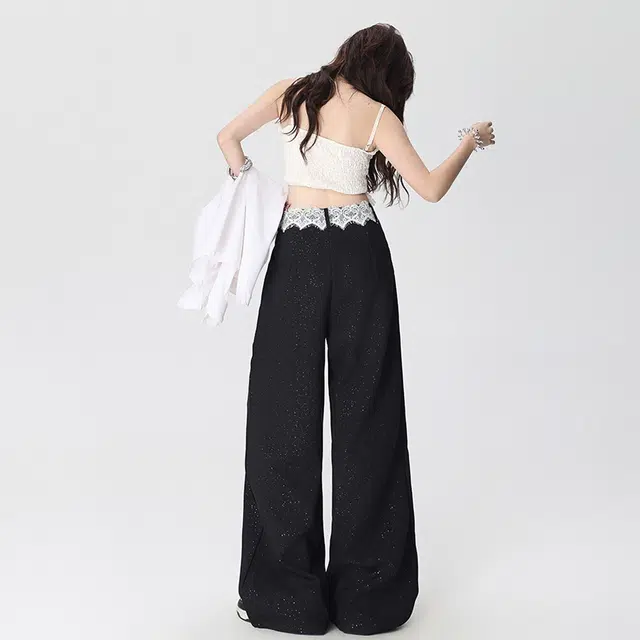 玫丝朵 美式复古蕾丝高级感百搭宽松直筒垂感休闲裤 女款