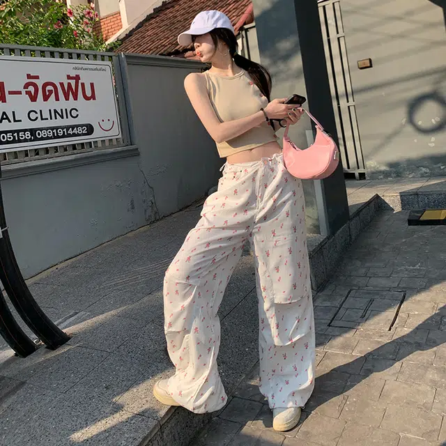 玫丝朵 美式时尚清丽原生感百搭宽松抽绳工装休闲裤 女款