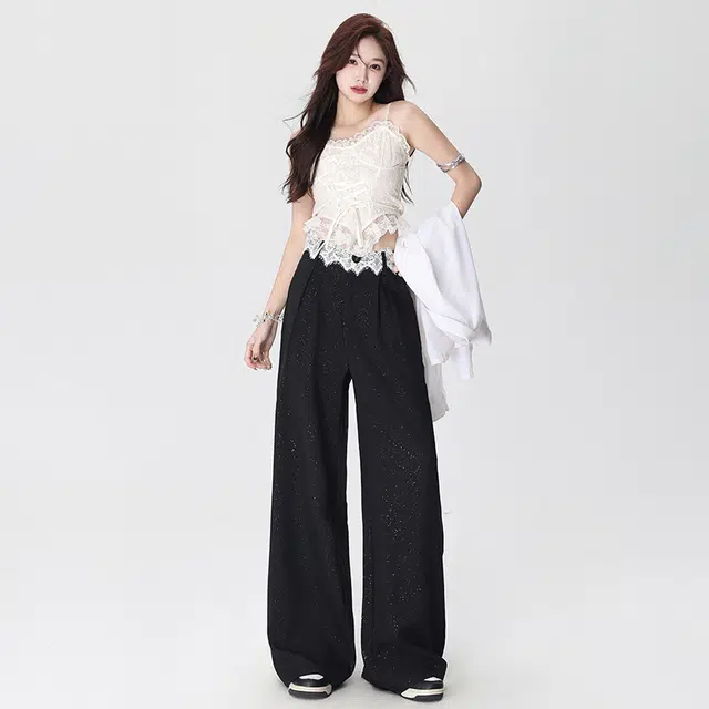 玫丝朵 美式复古蕾丝高级感百搭宽松直筒垂感休闲裤 女款