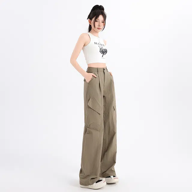 玫丝朵 美式复古街头夏季多巴胺高腰垂感宽松阔腿休闲裤 女款