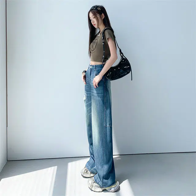 玫丝朵 美式复古舒适阔腿时尚百搭宽松简约牛仔裤 女款