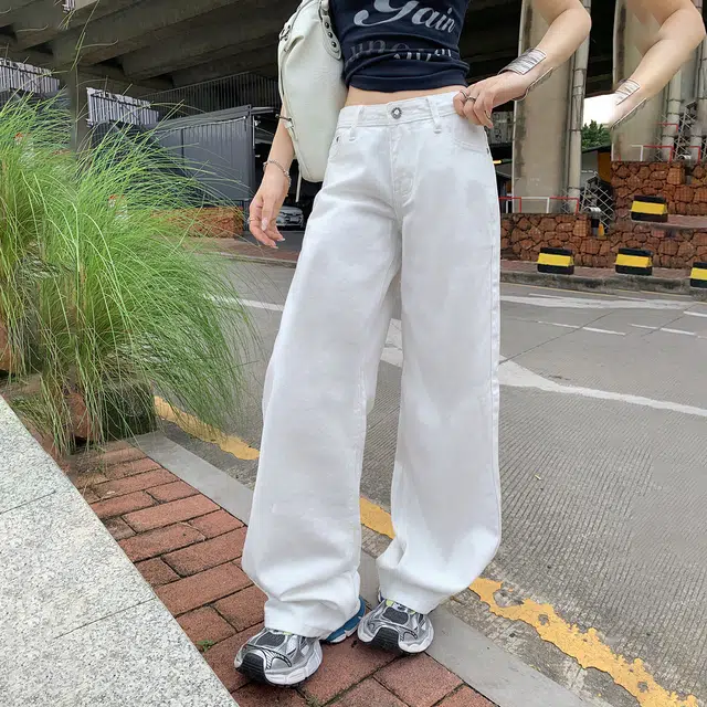 玫丝朵 美式高街潮流复古低腰辣妹简约纯色宽松直筒裤百搭舒适显瘦牛仔裤 女款