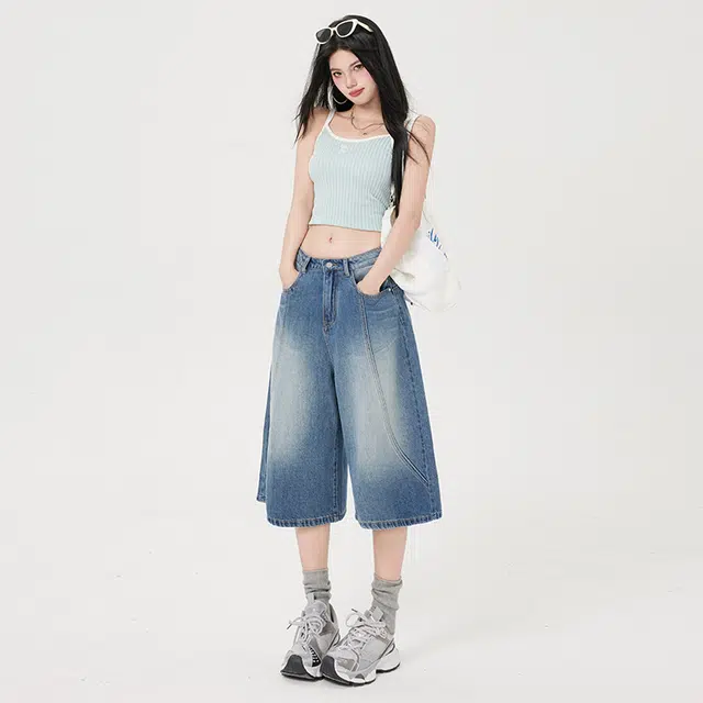 玫丝朵 美式复古低腰宽松舒适阔腿牛仔短裤 女款