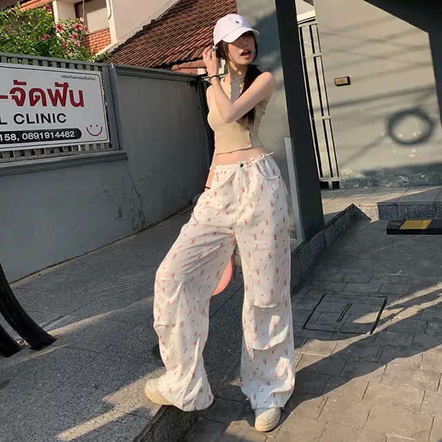 玫丝朵 美式时尚清丽原生感百搭宽松抽绳工装休闲裤 女款