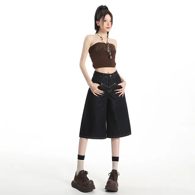 玫丝朵 百搭气质舒适优雅阔腿牛仔裤 女款
