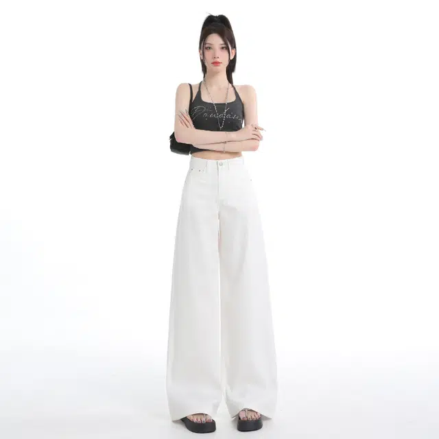 玫丝朵 阔腿休闲宽松高腰复古牛仔裤 女款