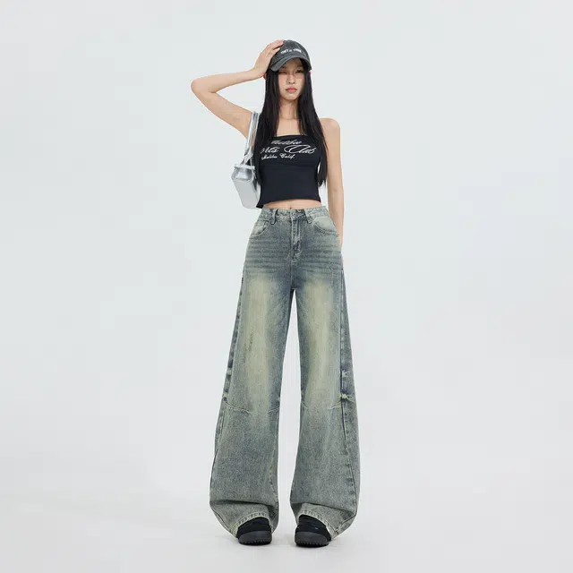 玫丝朵 美式复古时尚设计百搭垂感牛仔裤 女款