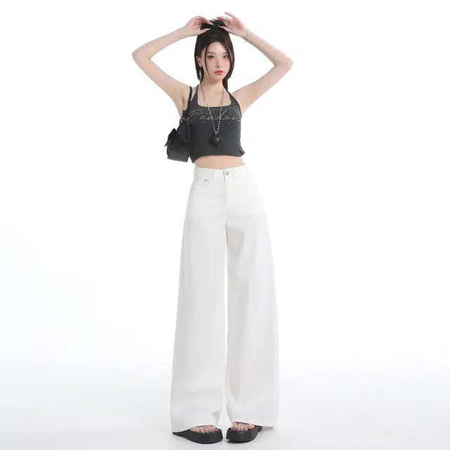 玫丝朵 阔腿休闲宽松高腰复古牛仔裤 女款
