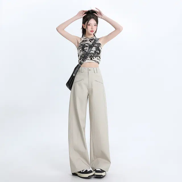 玫丝朵 简约纯色高腰宽松直筒垂感阔腿休闲裤 女款
