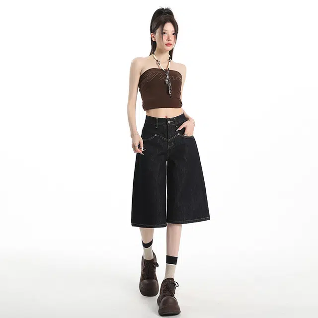 玫丝朵 百搭气质舒适优雅阔腿牛仔裤 女款