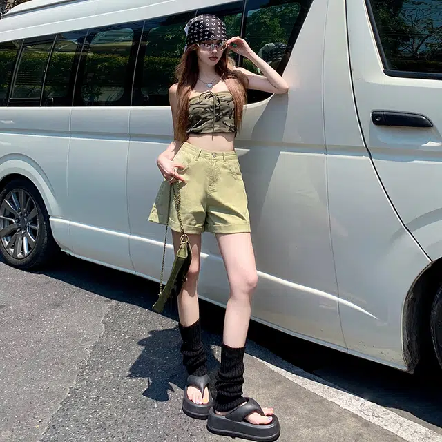 玫丝朵 美式新潮高街辣妹风高腰修身百搭牛仔短裤 女款