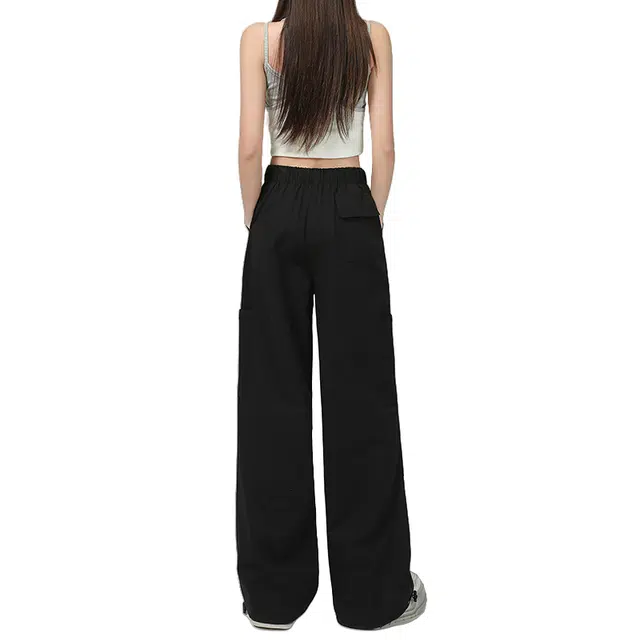 玫丝朵 美式抽绳工装宽松高腰显瘦阔腿休闲裤 女款